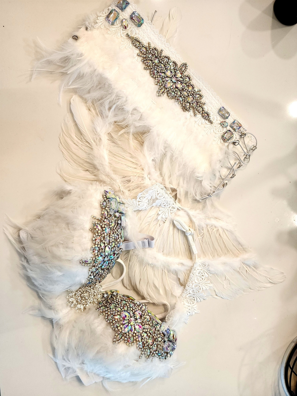 White Feather and Crystal Embellished Angel Costume